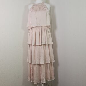 Lulus Blush Pink Tiered Pleated Maxi Dress – Size M,Romantic,Whimsy